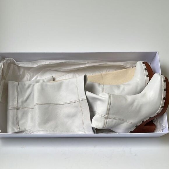 Jacquemus Les Bottes Sabots Hautes Over-the-Knee Boots White Leather Clog Heel U - Picture 9 of 14